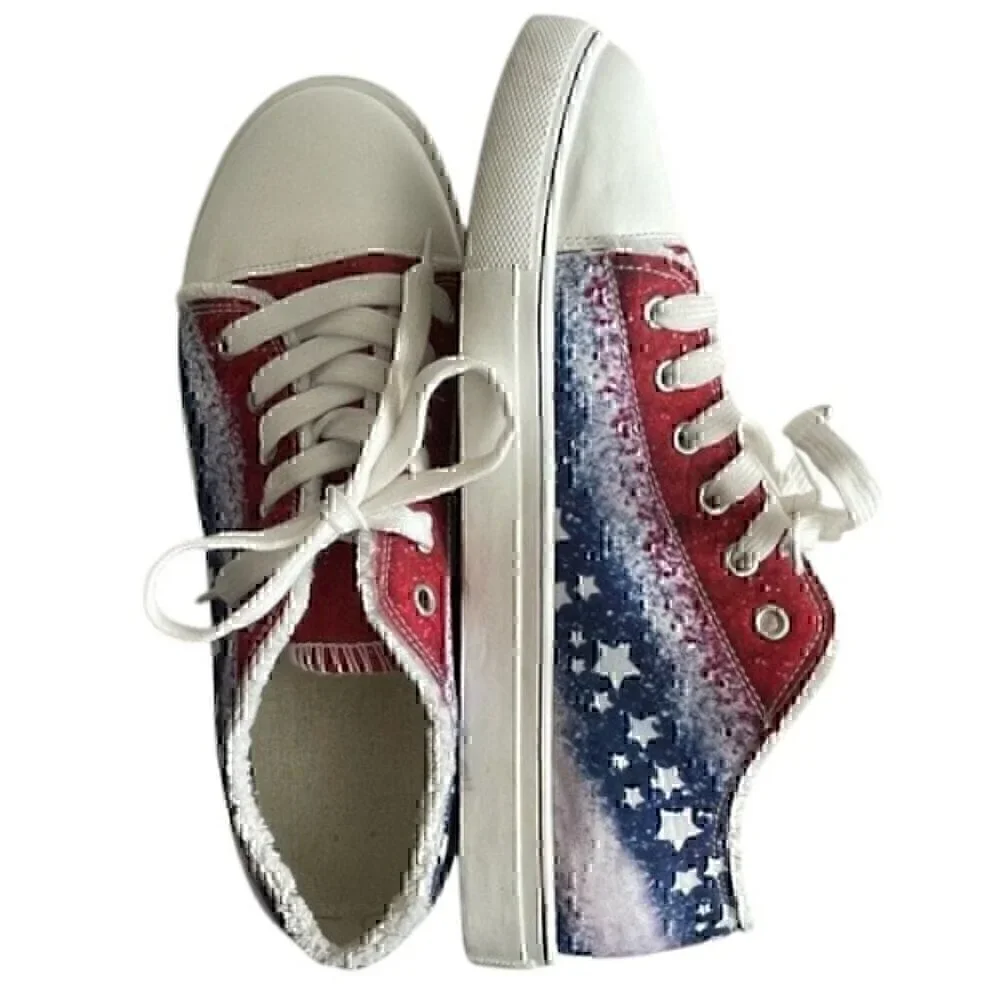 Patriotic American Flag Women’s Sneakers | Size 41 EU / 9.5 US | Red White Blue - Picture 2 of 9